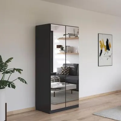 Reflect 2 Door Mirrored Wardrobe with Interior Division - Metallic Dark Grey