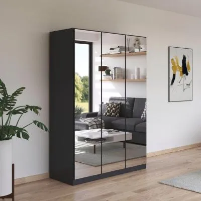 Reflect 3 Door Mirrored Wardrobe - Metallic Dark Grey