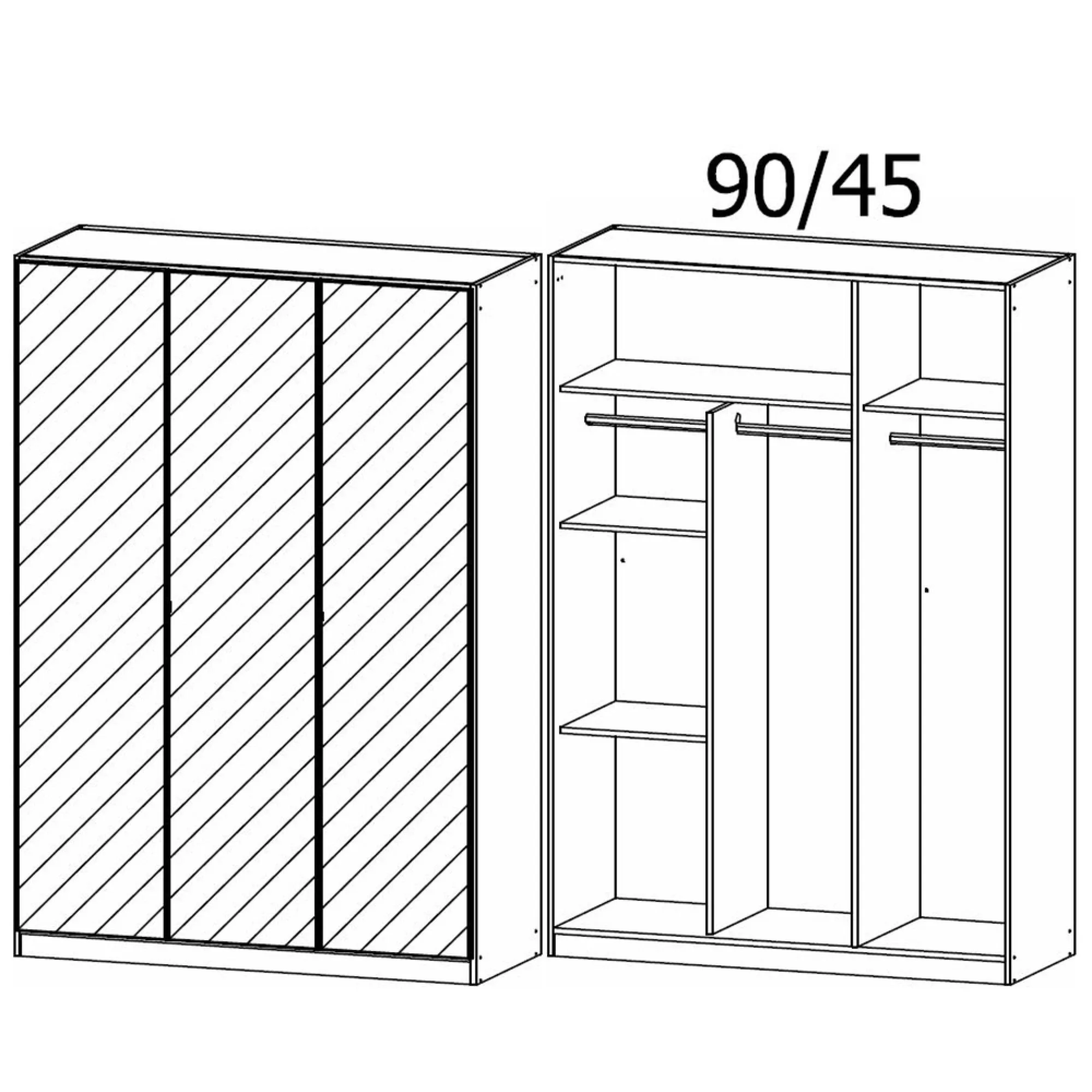 Reflect 3 Door Mirrored Wardrobe with Interior Division - Artisan Oak