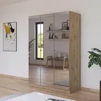 Reflect 3 Door Mirrored Wardrobe with Interior Division - Artisan Oak