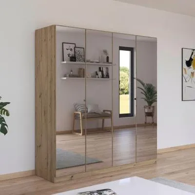 Reflect 4 Door Mirrored Wardrobe - Artisan Oak