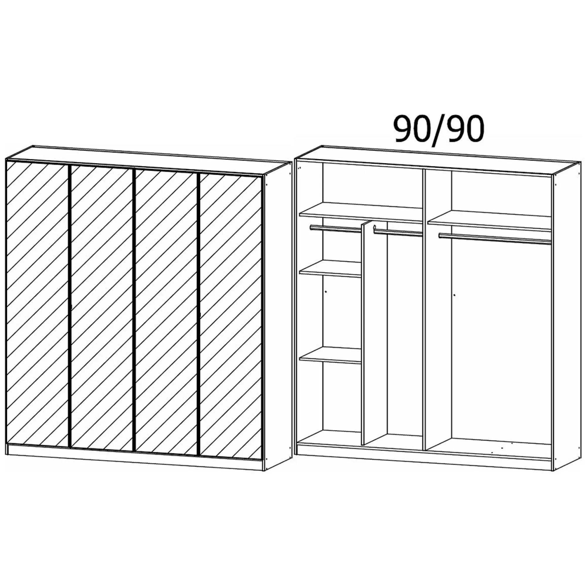 Reflect 4 Door Mirrored Wardrobe with Interior Division - Alpine White