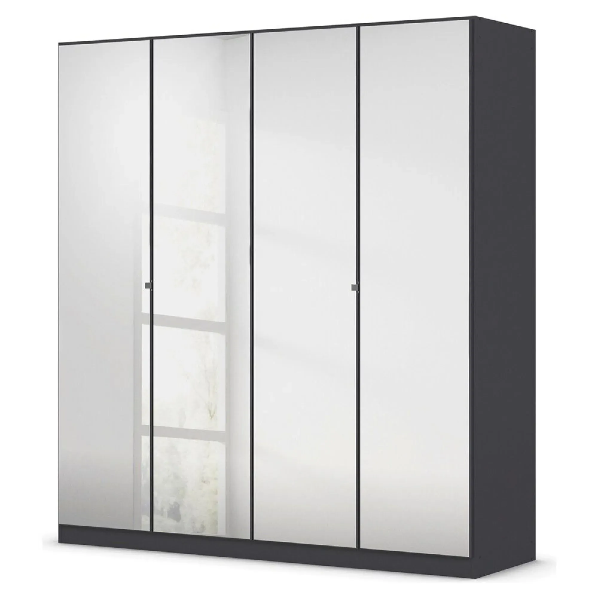 Reflect 4 Door Mirrored Wardrobe with Interior Division - Metallic Dark Grey