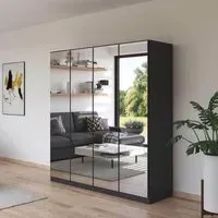 Reflect 4 Door Mirrored Wardrobe with Interior Division - Metallic Dark Grey