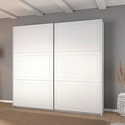Ruja 218cm 2 Door Sliding Wardrobe with Extras - Alpine White