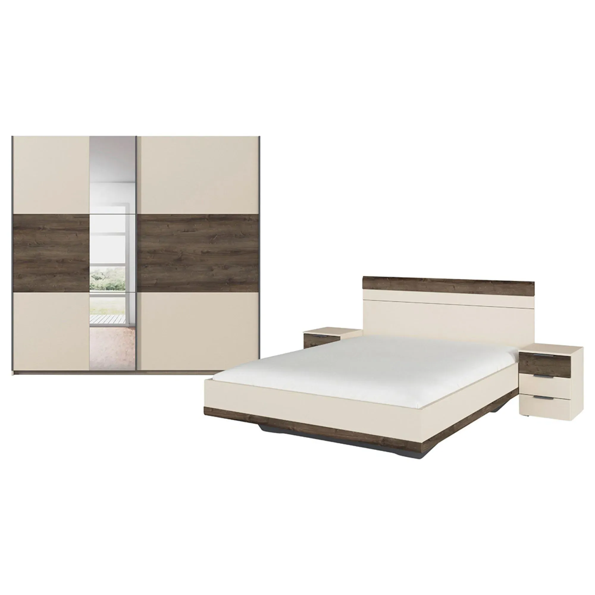 Sajo 180cm Bedroom Set with Mirror Wardrobe - Champagne