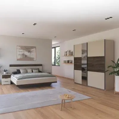 Sajo 180cm Bedroom Set with Mirror Wardrobe - Champagne