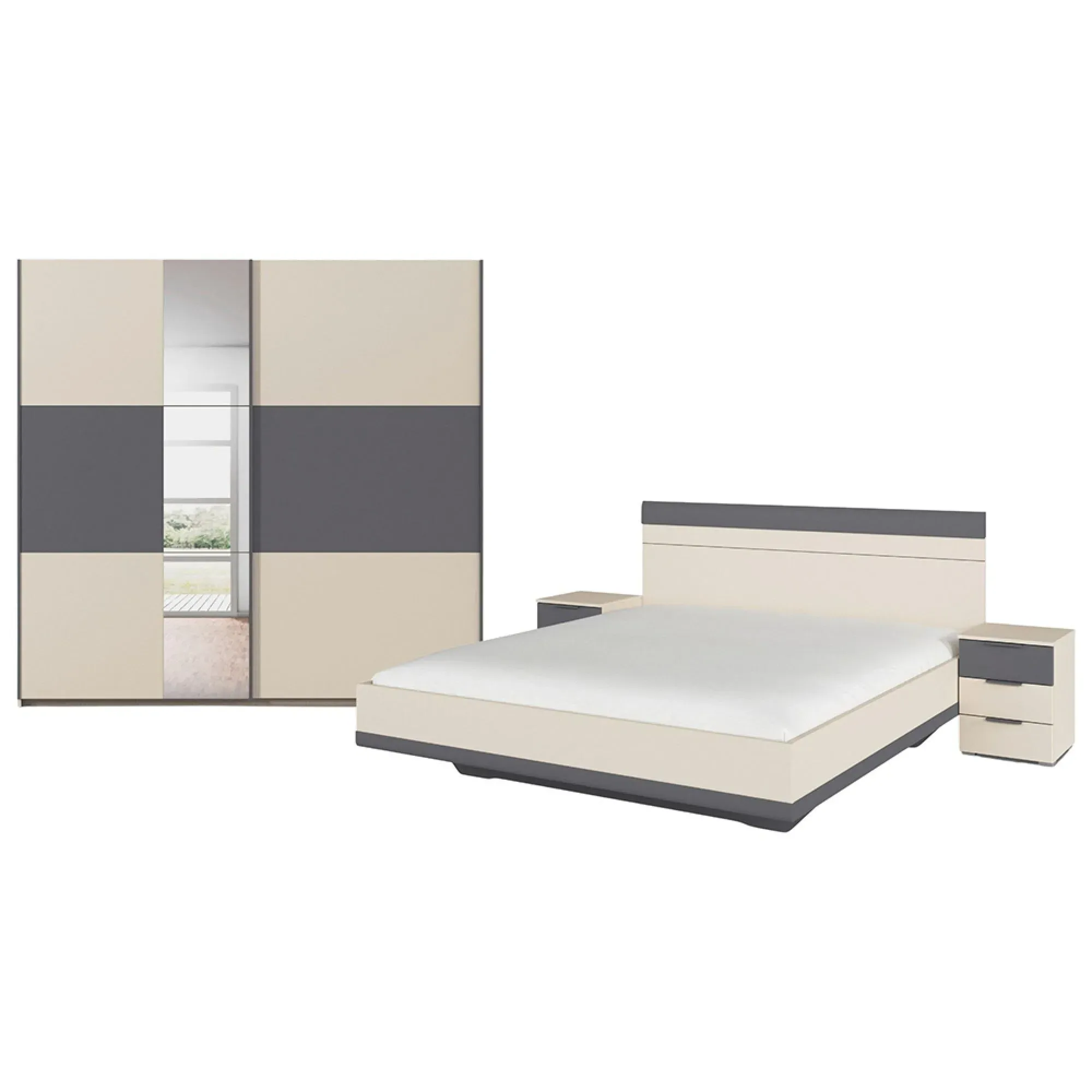 Sajo 180cm Bedroom Set with Mirror Wardrobe - Champagne