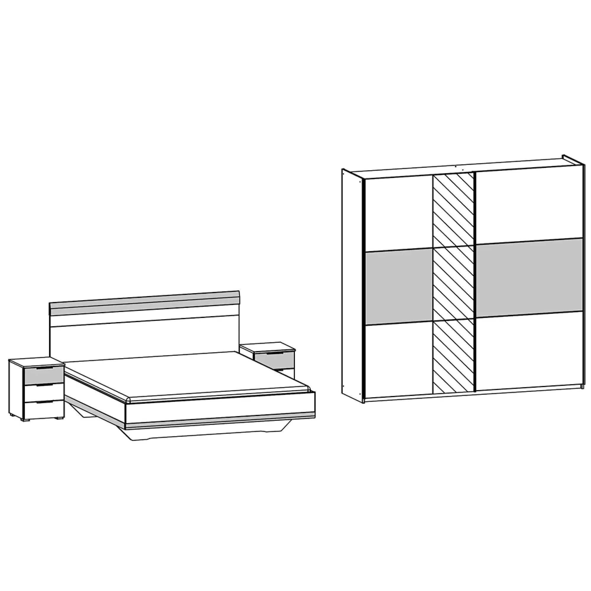 Sajo 180cm Bedroom Set with Mirror Wardrobe - Champagne