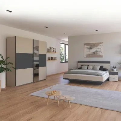 Sajo 180cm Bedroom Set with Mirror Wardrobe - Champagne