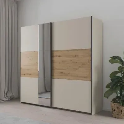 Sajo 218cm 2 Door Sliding Wardrobe with Mirror - Champagne