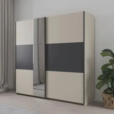 Sajo 218cm 2 Door Sliding Wardrobe with Mirror - Champagne