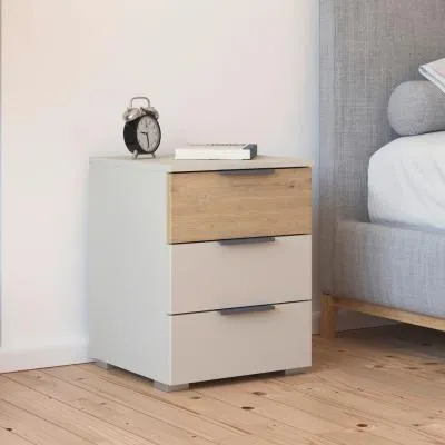 Sajo 3 Drawer Bedside Cabinet - Champagne, Artisan Oak image