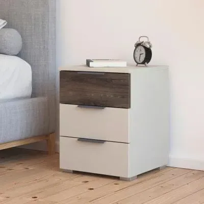 Sajo 3 Drawer Bedside Cabinet - Champagne, Atlantic Dark Oak