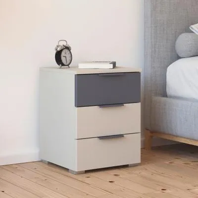 Sajo 3 Drawer Bedside Cabinet - Champagne, Metallic Dark Grey
