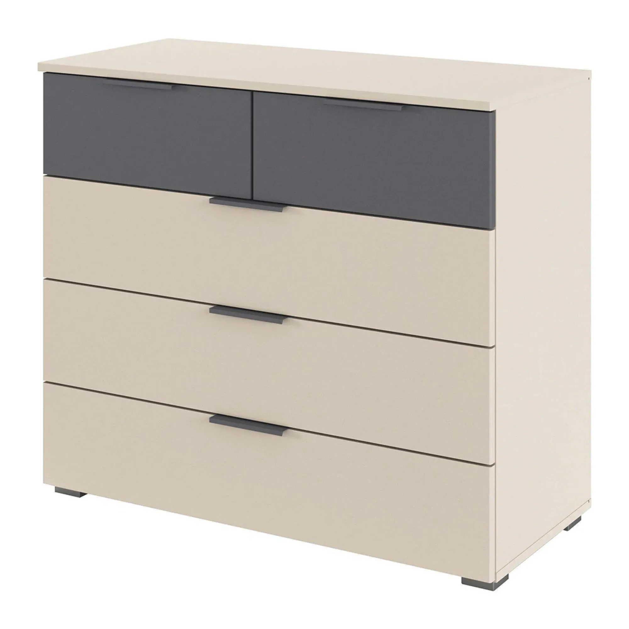 Sajo 3+2 Drawer Chest - Champagne, Metallic Dark Grey