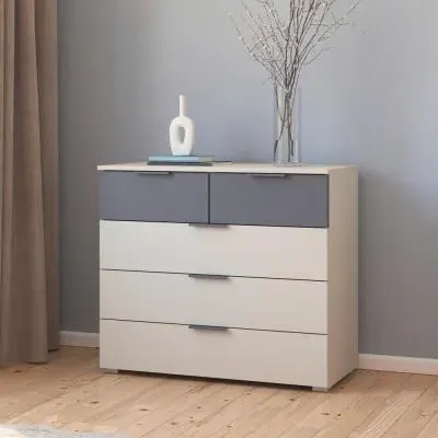 Sajo 3+2 Drawer Chest - Champagne, Metallic Dark Grey