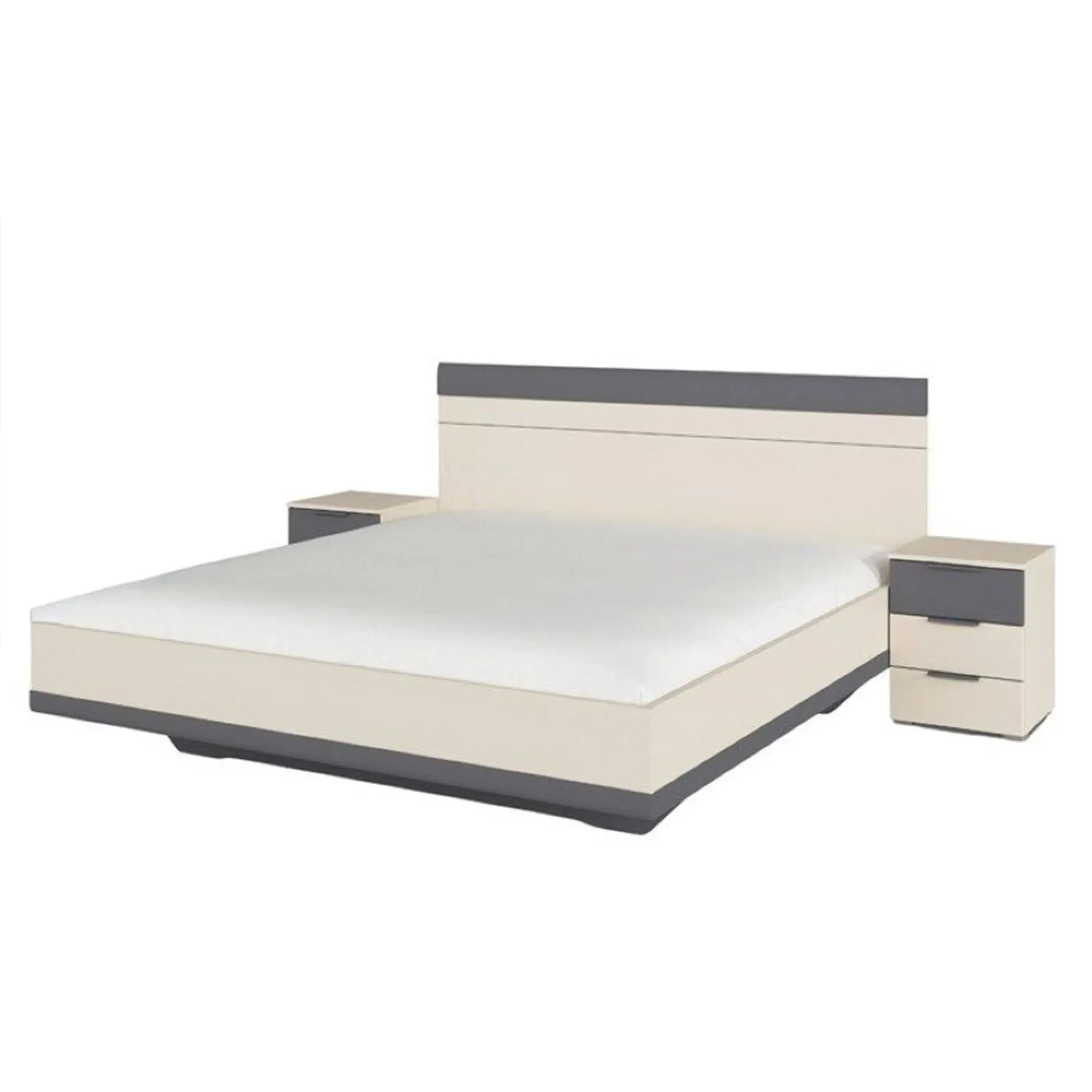 Sajo King Size Bed with 2 Bedside Cabinets - Champagne