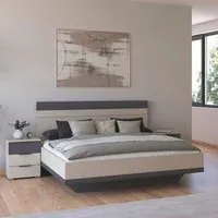 Sajo King Size Bed with 2 Bedside Cabinets - Champagne