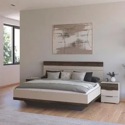 Sajo King Size Bed with 2 Bedside Cabinets - Champagne