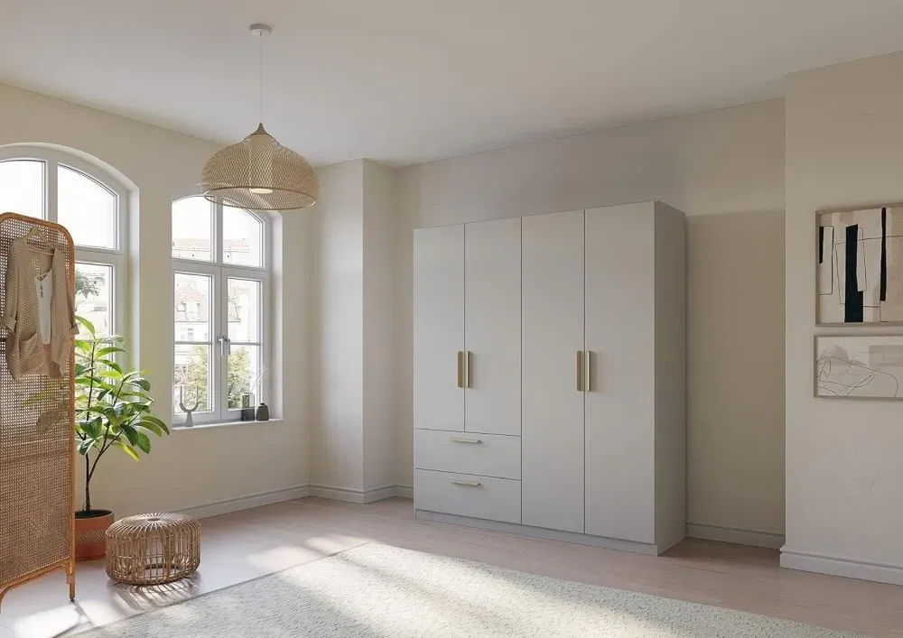 Skandi Quadra-Spin 4 Door Wardrobe with Drawers - Grey