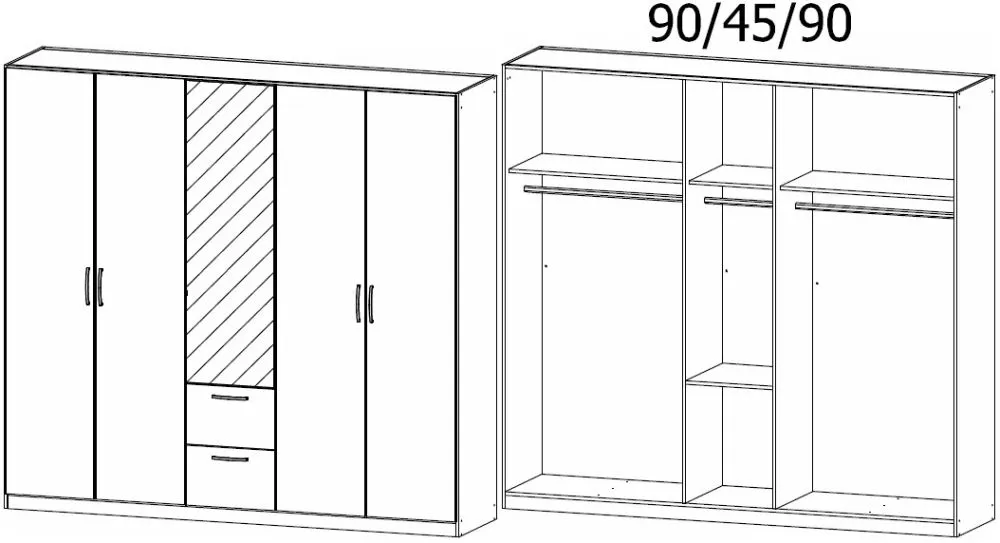 Skandi Quadra-Spin 5 Door Combi Wardrobe - Grey
