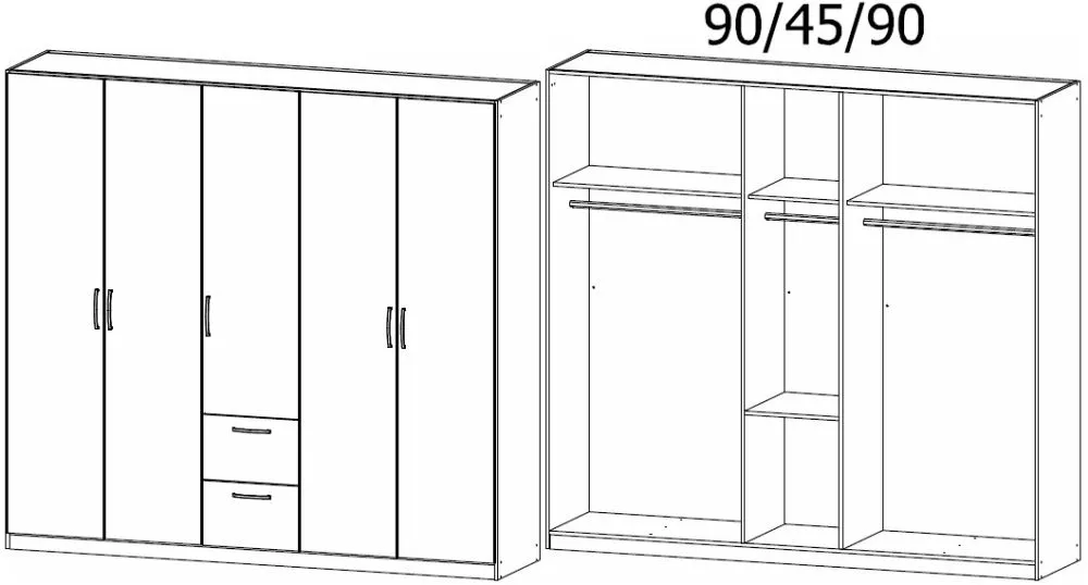 Skandi Quadra-Spin 5 Door Wardrobe with Drawers - Grey