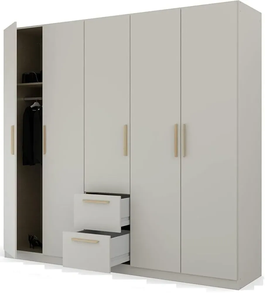 Skandi Quadra-Spin 5 Door Wardrobe with Drawers - Grey