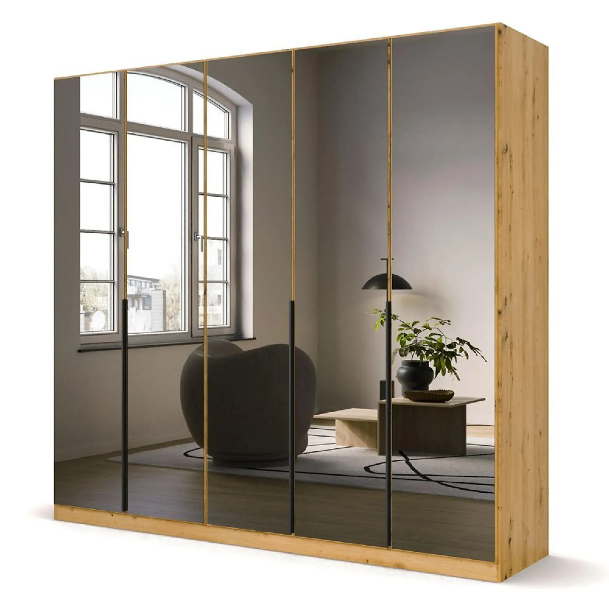 Skyla 5 Door Mirrored Wardrobe - Artisan Oak