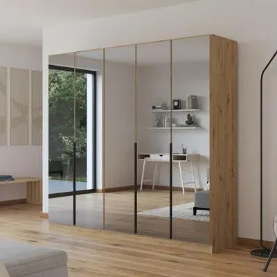 Skyla 5 Door Mirrored Wardrobe - Artisan Oak image