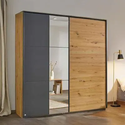 Slide 175cm 2 Door Sliding Wardrobe with Mirror - Artisan Oak
