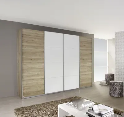 Syncrono 4 Door Sliding Wardrobe - Oak, White image