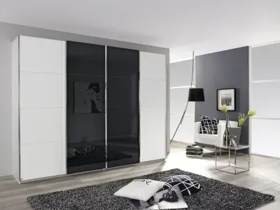 Syncrono 4 Door Sliding Wardrobe - White, Glass