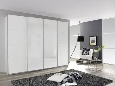Syncrono 4 Door Sliding Wardrobe - White, Glass