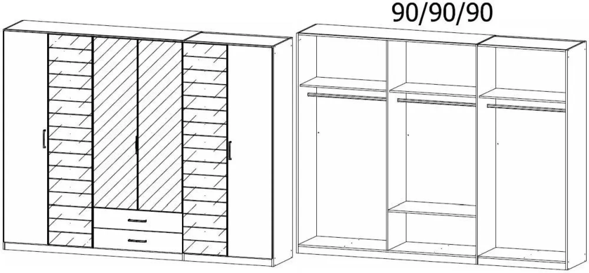 Terano 6 Door Mirror Wardrobe with Cornice - White, Basalt
