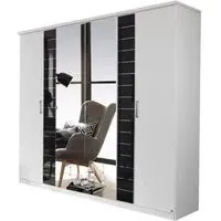 Terano 6 Door Mirror Wardrobe with Cornice - White, Basalt