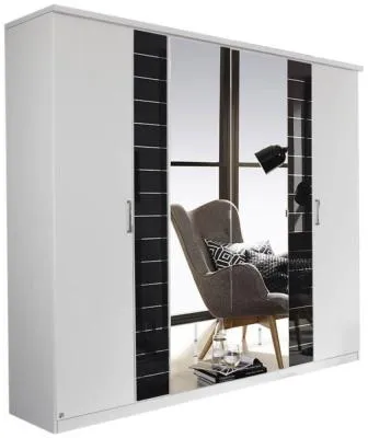 Terano 6 Door Mirror Wardrobe with Cornice - White, Basalt image