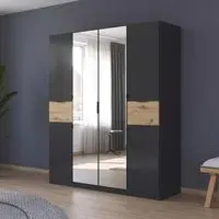 Ticao 181cm 6 Door Combi Wardrobe - Metallic Dark Grey, Artisan Oak