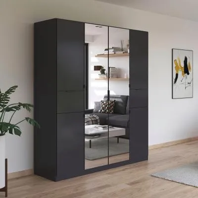Ticao 181cm 6 Door Combi Wardrobe - Metallic Dark Grey