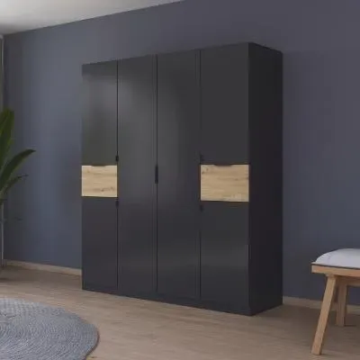 Ticao 181cm 6 Door Wardrobe - Metallic Dark Grey, Artisan Oak