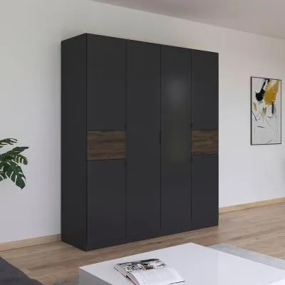 Ticao 181cm 6 Door Wardrobe - Metallic Dark Grey, Atlantic Dark Oak