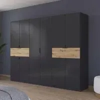 Ticao 271cm 10 Door Wardrobe - Metallic Dark Grey, Oak