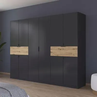 Ticao 271cm 10 Door Wardrobe - Metallic Dark Grey, Oak