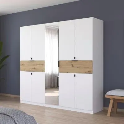 Ticao 9 Door Combi Wardrobe - Alpine White, Artisan Oak