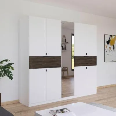 Ticao 9 Door Combi Wardrobe - Alpine White, Atlantic Dark Oak