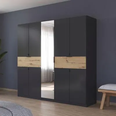 Ticao 9 Door Combi Wardrobe - Metallic Dark Grey, Artisan Oak