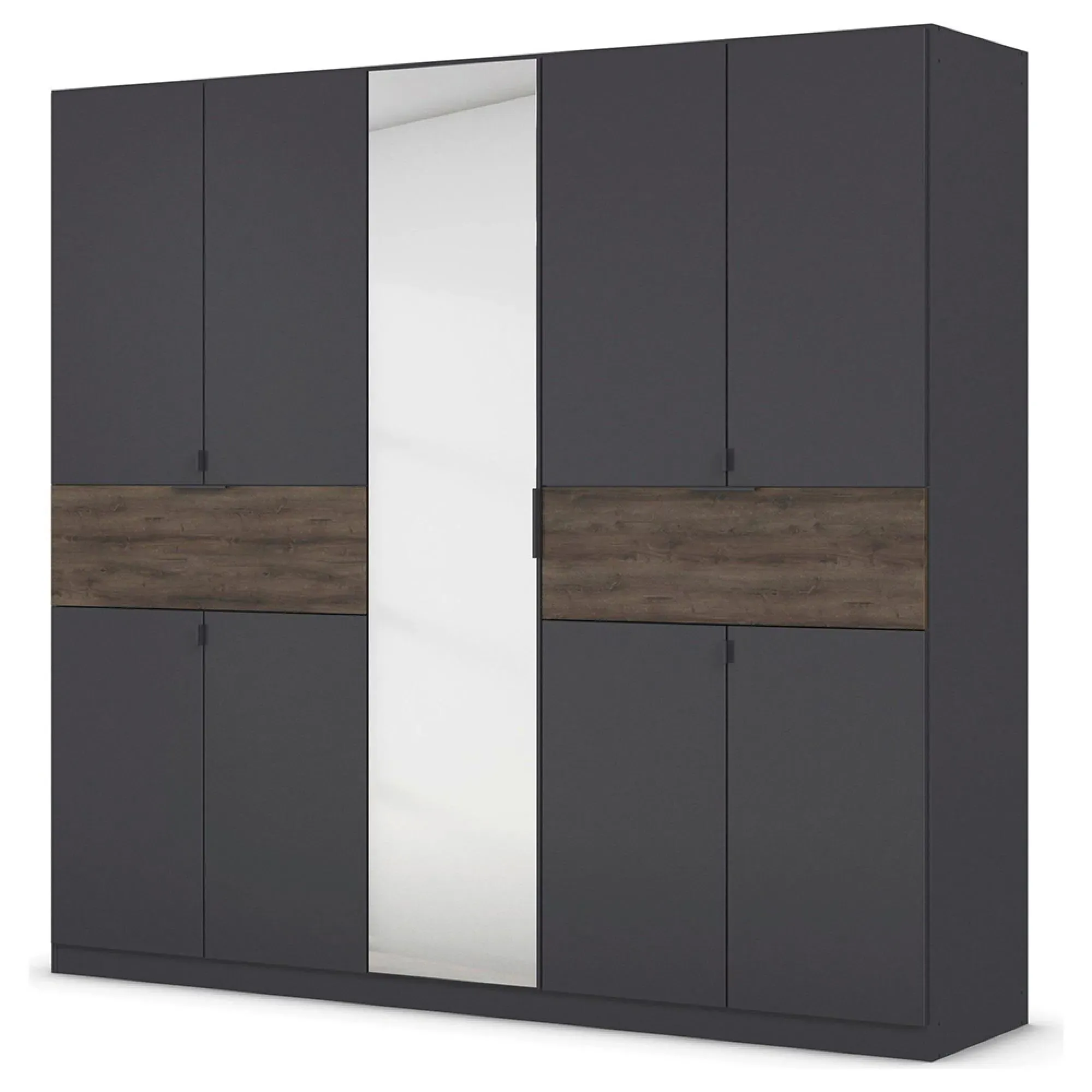 Ticao 9 Door Combi Wardrobe - Metallic Dark Grey, Atlantic Dark Oak