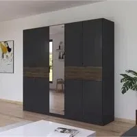 Ticao 9 Door Combi Wardrobe - Metallic Dark Grey, Atlantic Dark Oak