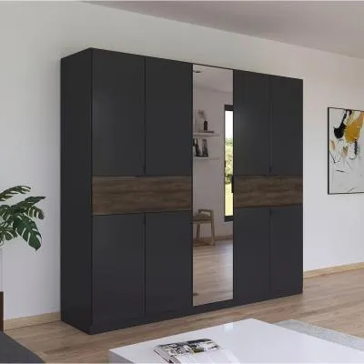 Ticao 9 Door Combi Wardrobe - Metallic Dark Grey, Atlantic Dark Oak