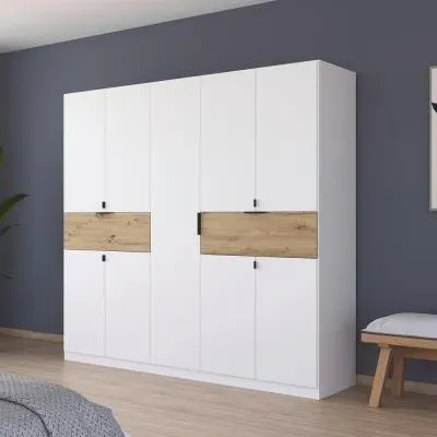 Ticao 9 Door Wardrobe - Alpine White, Artisan Oak